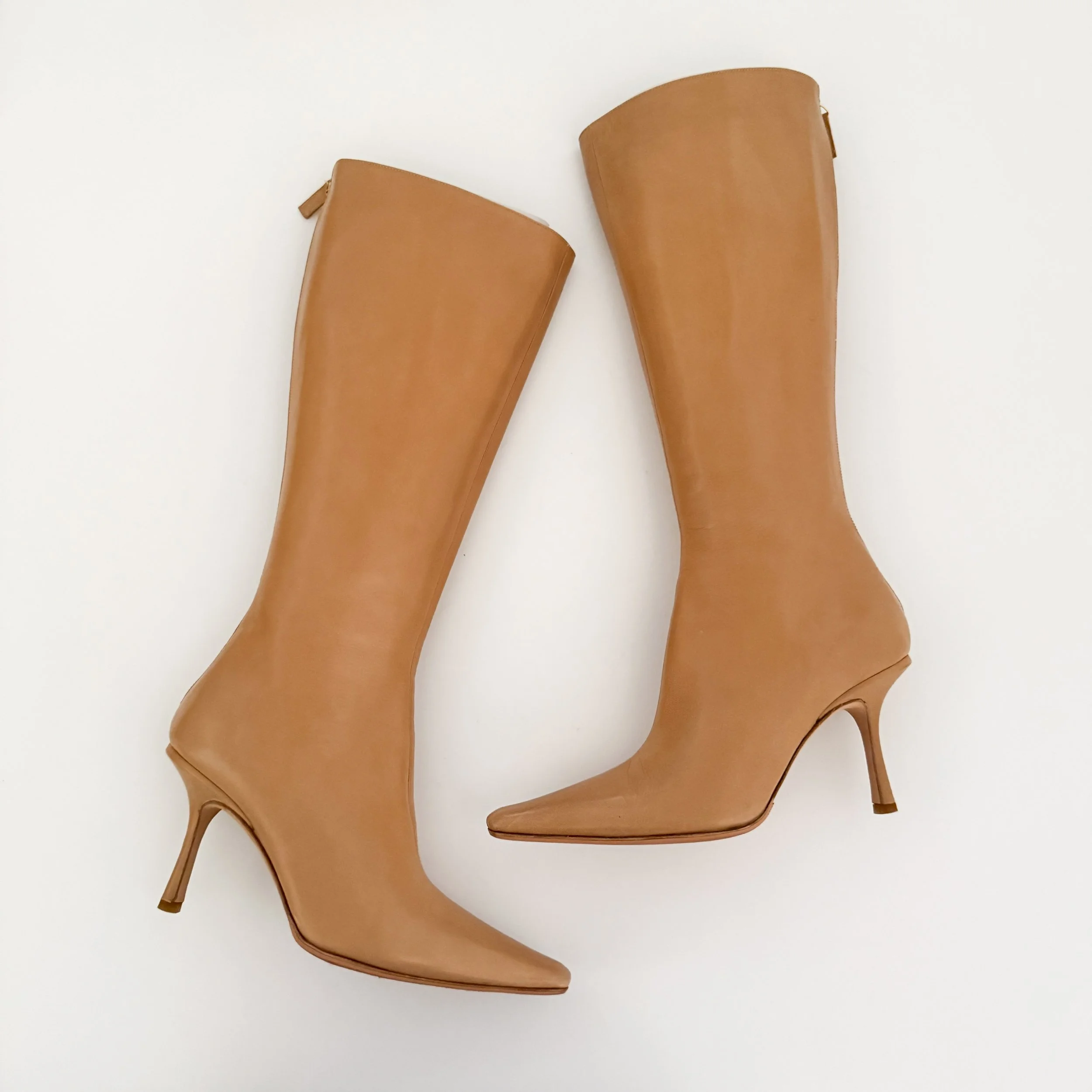 Jimmy Choo Classic Tan Italian Leather Knee High Boot Heels